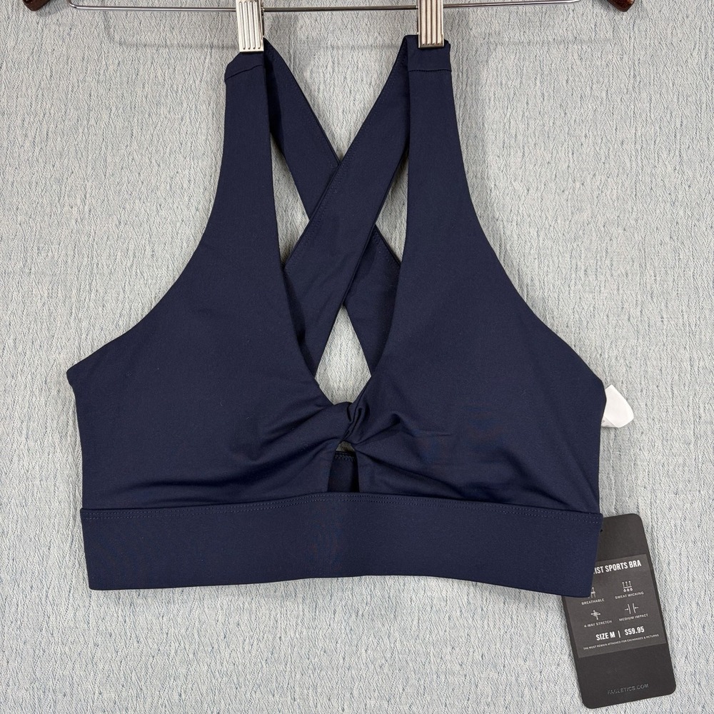 Fabletics Oasis Twist-Front Womens Navy Sports Bra Size Medium